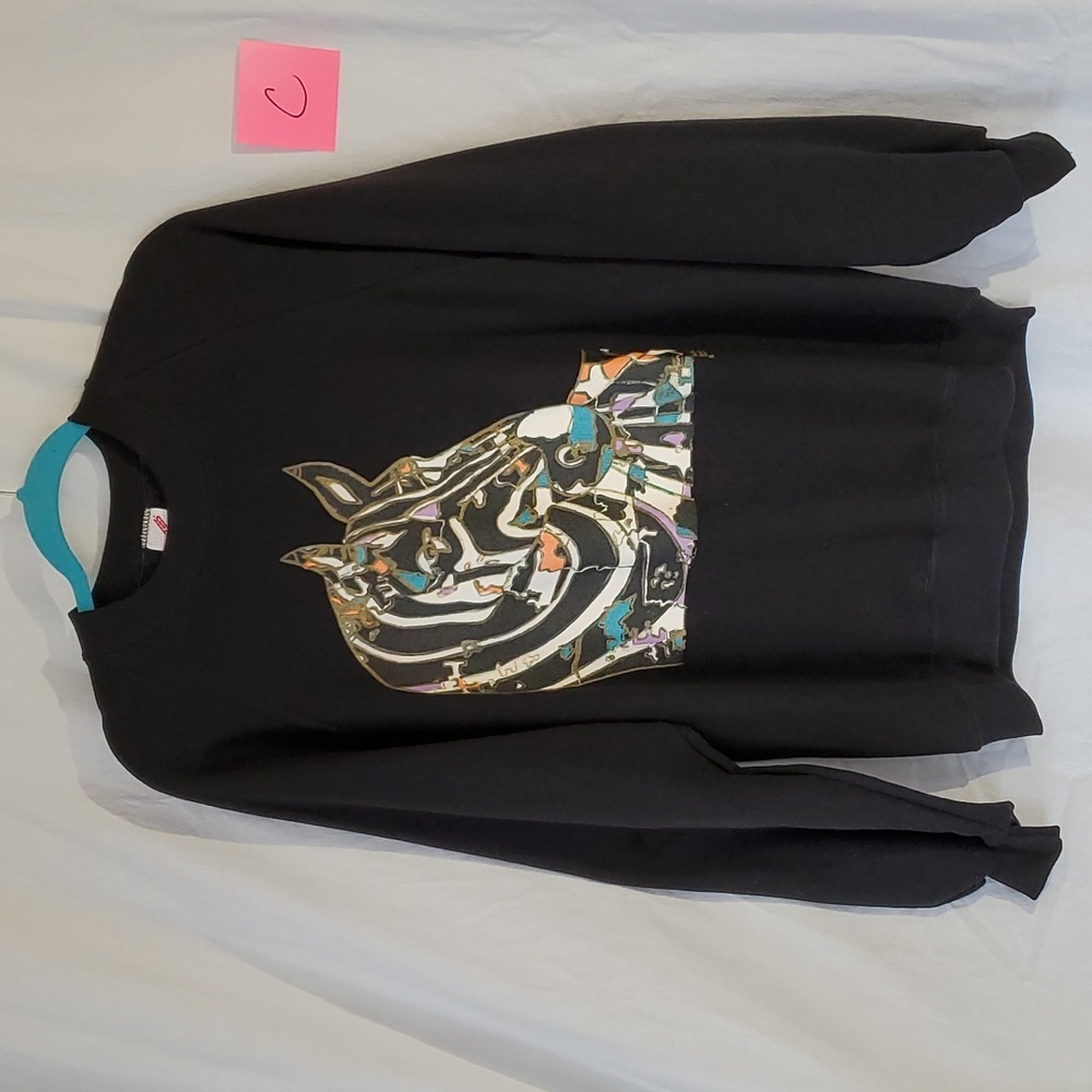 Vintage 90s black zebra print Jerzees sweatshirt sz XL 46. Made in USA.